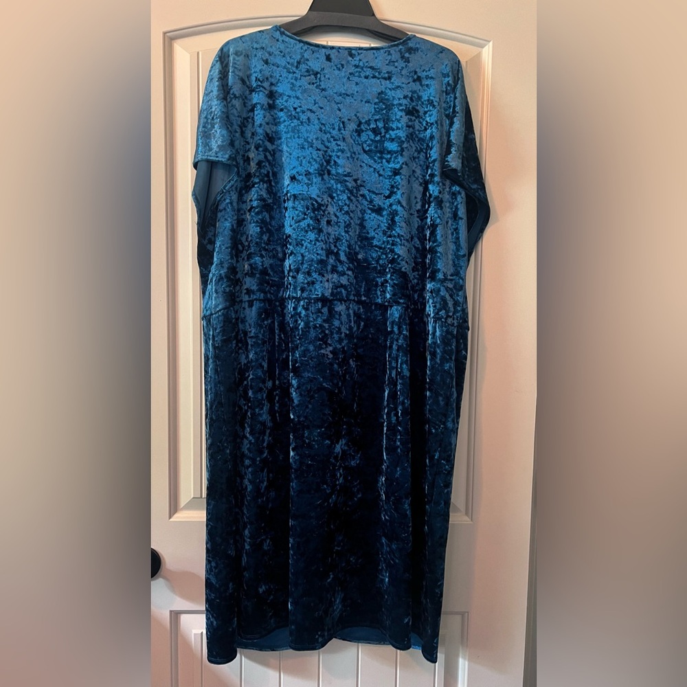 London Style Size 24W Crushed Velvet Faux Wrap Skirt Short Sleeve Mini Dress - Picture 4 of 8
